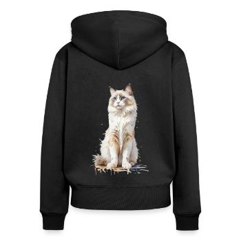 Majestätischer Flaum: Eine Ragdoll-Katze in Aquarell - Frauen Premium Bio Zip Hoodie - Schwarz - Hinten - Julia (174cm)