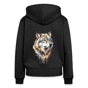 Grauer Wolf Aquarell - Wild und frei - Frauen Premium Bio Zip Hoodie - Schwarz - Hinten - Julia (174cm)