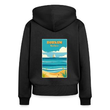 Borkum - Frauen Premium Bio Zip Hoodie - Schwarz - Hinten - Julia (174cm)
