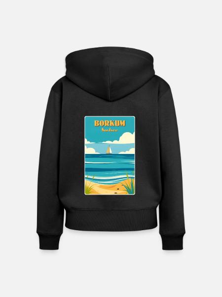 Borkum - Frauen Premium Bio Zip Hoodie - Schwarz