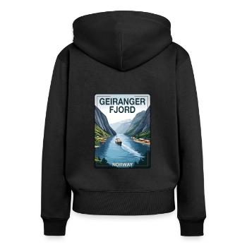 Geiranger Fjord - Frauen Premium Bio Zip Hoodie - Schwarz - Hinten - Julia (174cm)