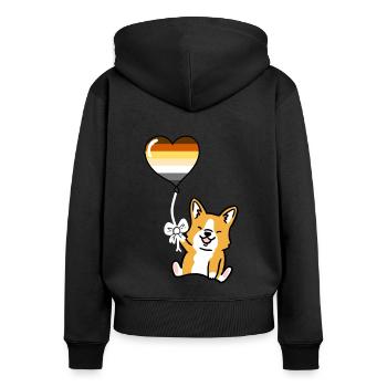 Corgi Herzballon Gay Bear Pride - Frauen Premium Bio Zip Hoodie - Schwarz - Hinten - Julia (174cm)