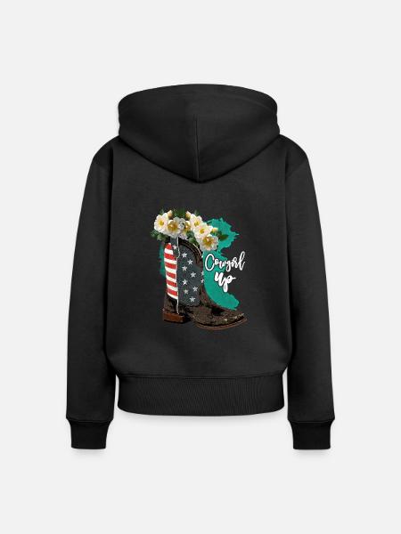 Aquarell Cowboystiefel - Frauen Premium Bio Zip Hoodie - Schwarz