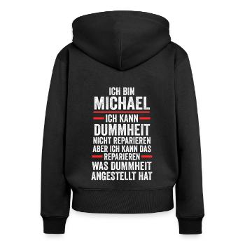 Michael - Frauen Premium Bio Zip Hoodie - Schwarz - Hinten - Julia (174cm)