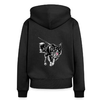border collie running - Sweat à capuche zippé Premium bio Femme - noir - Dos - Julia (174cm)
