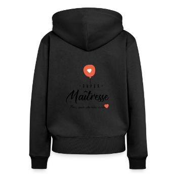 Maîtresse Cadeau super maîtresse - Sweat à capuche zippé Premium bio Femme - noir - Dos - Julia (174cm)