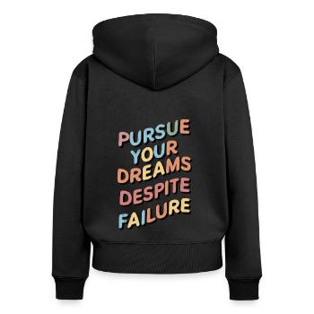 POURSUIVEZ VOS RÊVES MALGRÉ L’ÉCHEC, - Sweat à capuche zippé Premium bio Femme - noir - Dos - Julia (174cm)