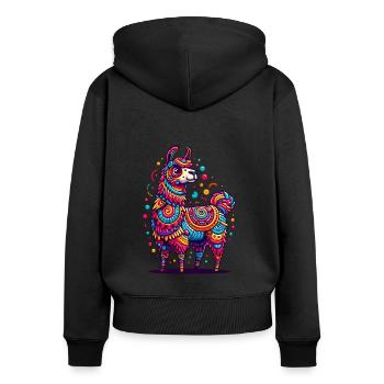 CONFETTIS DE PINATA D’ALPAGA BULLES ARC-EN-CIEL PANACHÉES - Sweat à capuche zippé Premium bio Femme - noir - Dos - Julia (174cm)