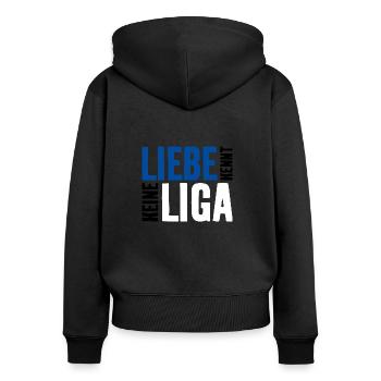 LIEBE KENNT KEINE LIGA - Frauen Premium Bio Zip Hoodie - Schwarz - Hinten - Julia (174cm)