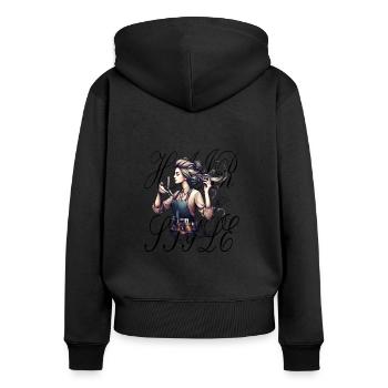 Le coiffeur sépare également les cheveux chez le coiffeur - Sweat à capuche zippé Premium bio Femme - noir - Dos - Julia (174cm)