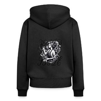 Frisörin scheidet die Haare auch beim Frisör - Frauen Premium Bio Zip Hoodie - Schwarz - Hinten - Julia (174cm)