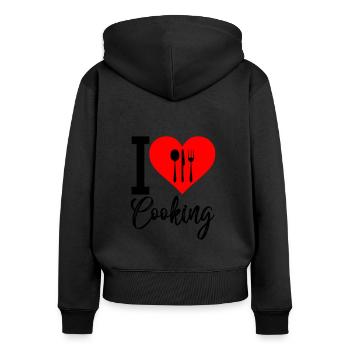 i love cooking - Frauen Premium Bio Zip Hoodie - Schwarz - Hinten - Julia (174cm)