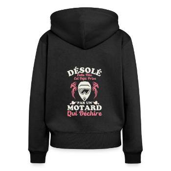 Amoureuse d un motard qui déchire 3 - Sweat à capuche zippé Premium bio Femme - noir - Dos - Julia (174cm)