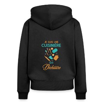Cuisinière qui déchire - Sweat à capuche zippé Premium bio Femme - noir - Dos - Julia (174cm)