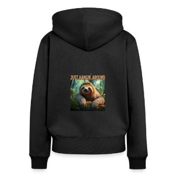 Faultier Dschungel Relax Spruch - Frauen Premium Bio Zip Hoodie - Schwarz - Hinten - Julia (174cm)
