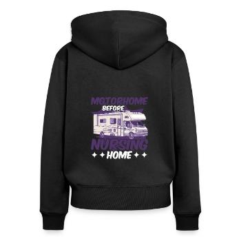 Camping-car avant la maison de retraite - Sweat à capuche zippé Premium bio Femme - noir - Dos - Julia (174cm)