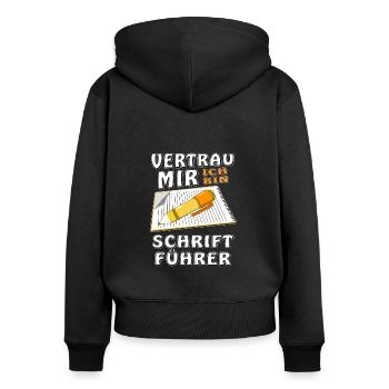 SCHRIFTFÜHRER - Frauen Premium Bio Zip Hoodie - Schwarz - Hinten - Julia (174cm)