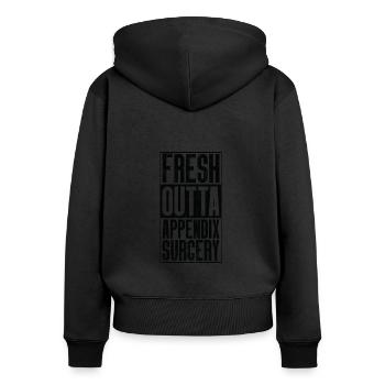 Frische Outta -Operation - Anhang - Frauen Premium Bio Zip Hoodie - Schwarz - Hinten - Julia (174cm)