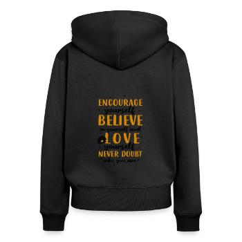 Ermutigen Sie Glauben, Dass Liebe Niemals Zweifelt - Frauen Premium Bio Zip Hoodie - Schwarz - Hinten - Julia (174cm)