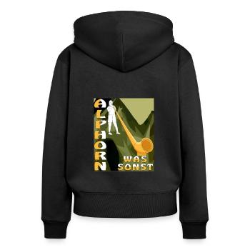 ALPHORN WAS SONST - Frauen Premium Bio Zip Hoodie - Schwarz - Hinten - Julia (174cm)