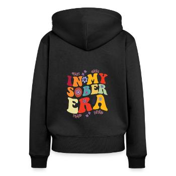 À l’ère de la sobriété, mode de récupération de la consommation d’alcool - Sweat à capuche zippé Premium bio Femme - noir - Dos - Julia (174cm)