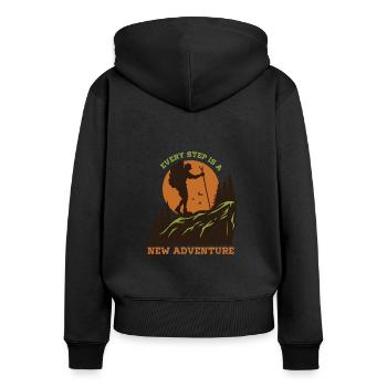 Chaque étape est une nouvelle aventure - Sweat à capuche zippé Premium bio Femme - noir - Dos - Julia (174cm)
