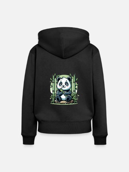 Panda Bambus - Frauen Premium Bio Zip Hoodie - Schwarz