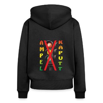 AMPEL KAPUTT - Frauen Premium Bio Zip Hoodie - Schwarz - Hinten - Julia (174cm)