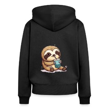 Kawaii Sloth Drinking Bubble Tea Boba Anime Cute - Frauen Premium Bio Zip Hoodie - Schwarz - Hinten - Julia (174cm)