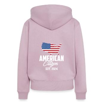 American Citizen Est 2024 US Flag Naturalized - Women's Premium Organic Zip Hoodie - dusky pink - Back - Julia (174cm)