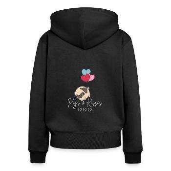 Carlin volant et baisers Design avec des cœurs - Sweat à capuche zippé Premium bio Femme - noir - Dos - Julia (174cm)