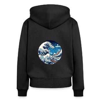 Große Welle The Great Wave Kanagawa - Frauen Premium Bio Zip Hoodie - Schwarz - Hinten - Julia (174cm)