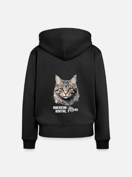 Cat Katzen American Bobtail - Frauen Premium Bio Zip Hoodie - Schwarz