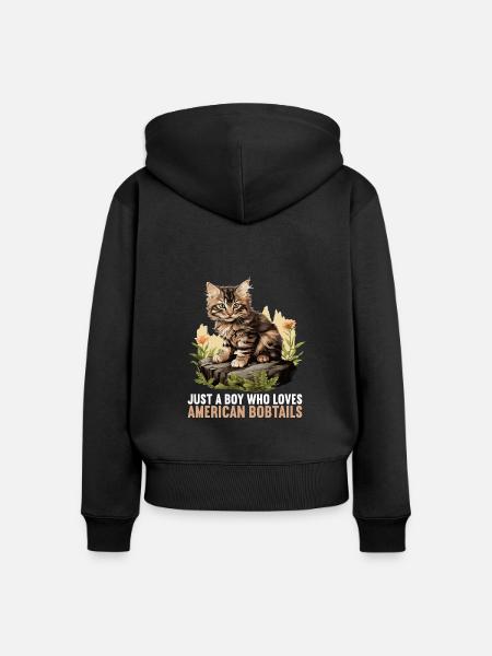 Cat Katzen American Bobtail - Frauen Premium Bio Zip Hoodie - Schwarz