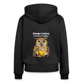 Kluge Eulen trinken Kaffee - Frauen Premium Bio Zip Hoodie - Schwarz - Hinten - Julia (174cm)
