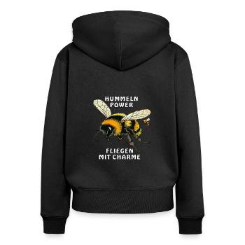HUMMELNPOWER FLIEGEN MIT CHARME - Frauen Premium Bio Zip Hoodie - Schwarz - Hinten - Julia (174cm)