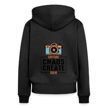 Chaos Capture Create Calm - Photographie - Sweat à capuche zippé Premium bio Femme - noir - Dos - Julia (174cm)