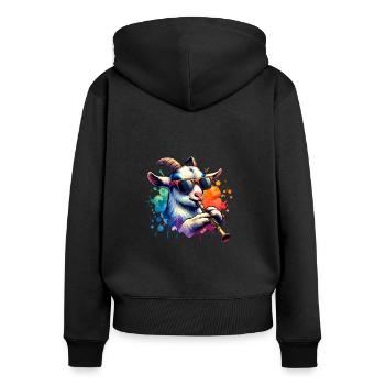 Cute Goats and Drum Farm Motif - Women's Premium Organic Zip Hoodie - black - Back - Julia (174cm)