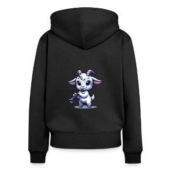 Cute Goat Playing Clarinet Farm Motif - Women's Premium Organic Zip Hoodie - black - Back - Julia (174cm)