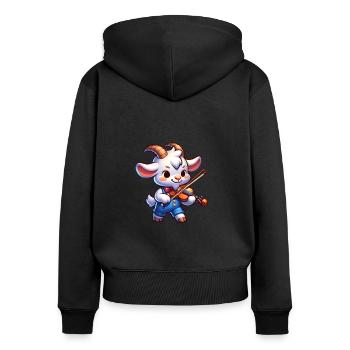 Cute Goat Playing Violin Farm Music - Women's Premium Organic Zip Hoodie - black - Back - Julia (174cm)