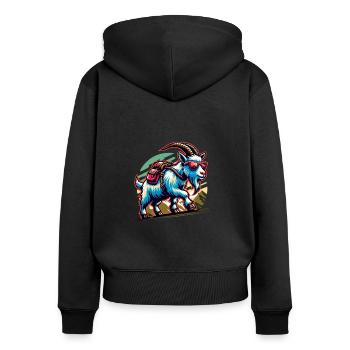 Wandern Ziege Natur und Berge Erlebnis - Frauen Premium Bio Zip Hoodie - Schwarz - Hinten - Julia (174cm)