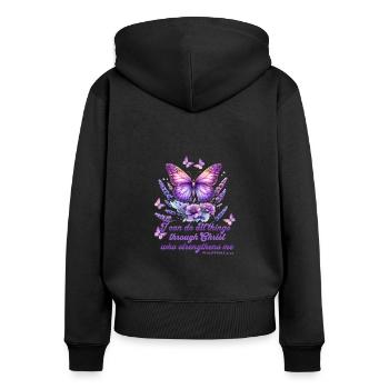 All through Christ Phil 4:13 Butterfly - Women's Premium Organic Zip Hoodie - black - Back - Julia (174cm)