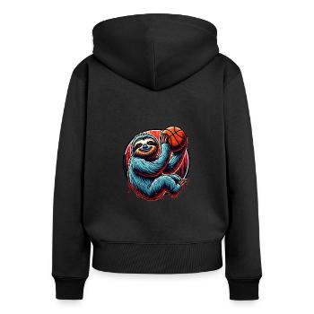 Lustiger Basketball Faultier Spieler - Frauen Premium Bio Zip Hoodie - Schwarz - Hinten - Julia (174cm)