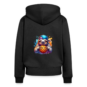 Lustiger Basketball Spielender Faultier - Frauen Premium Bio Zip Hoodie - Schwarz - Hinten - Julia (174cm)