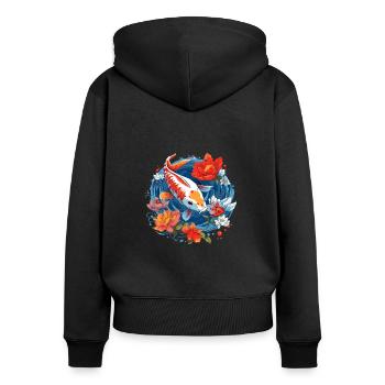 Vintage 80er Retro Japanisch Asiatisch Koi Karpfen - Frauen Premium Bio Zip Hoodie - Schwarz - Hinten - Julia (174cm)
