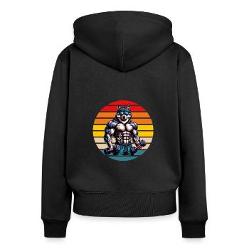 Musculaire Loup Bodybuilder Gym Entraînement Rétro Coucher De Soleil - Sweat à capuche zippé Premium bio Femme - noir - Dos - Julia (174cm)