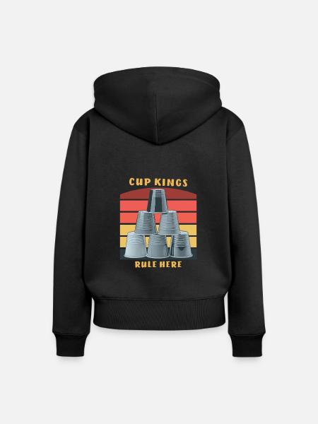 STACKING CUP KINGS RULE HERE - Frauen Premium Bio Zip Hoodie - Schwarz