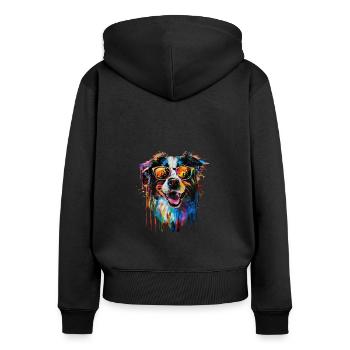 Cool Sunglasses Dog Covered In Rainbow Paint - Frauen Premium Bio Zip Hoodie - Schwarz - Hinten - Julia (174cm)