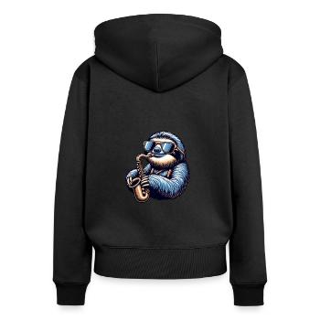 Cool Sloth Saxophonist Jazz Design - Women's Premium Organic Zip Hoodie - black - Back - Julia (174cm)