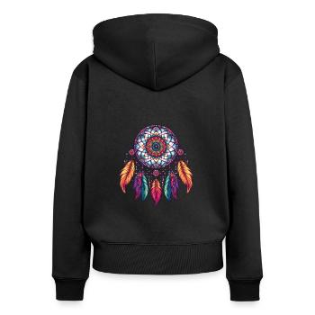 Amerikanische Ureinwohner Indigener Traumfänger - Frauen Premium Bio Zip Hoodie - Schwarz - Hinten - Julia (174cm)